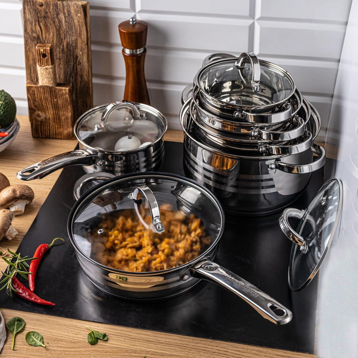 Teilig Edelstahl Kochtopf Set Topfset mit Glasdeckel Topfe Induktion KLAUSBERG 10 TEILIG, 10 TEILIG
