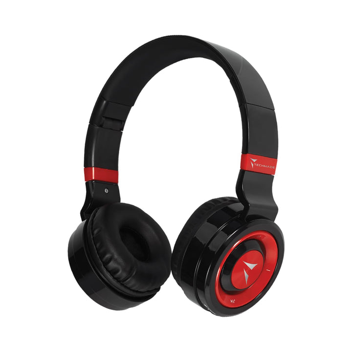 Techmade TM-046 Bluetooth-Kopfhörer – Faltbar, Over-Ear, Mikrofon, FM-Radio, SD-Karten-Slot, (rot)