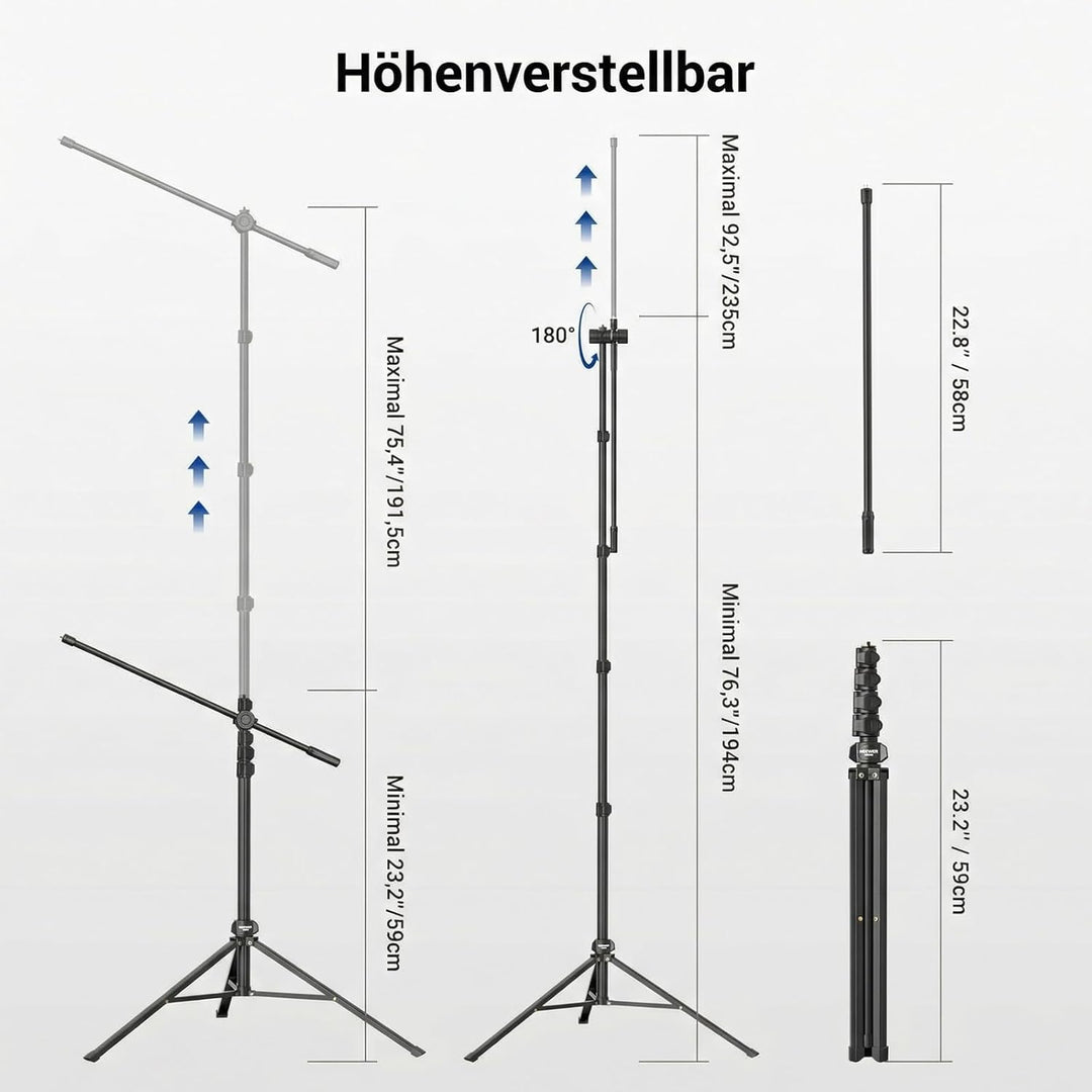 NEEWER Microphone Stand, Mikrofonständer Stativ mit Boom Arm, robuster verstellbarer Ständer und Arm