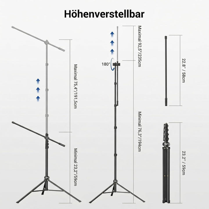 NEEWER Microphone Stand, Mikrofonständer Stativ mit Boom Arm, robuster verstellbarer Ständer und Arm