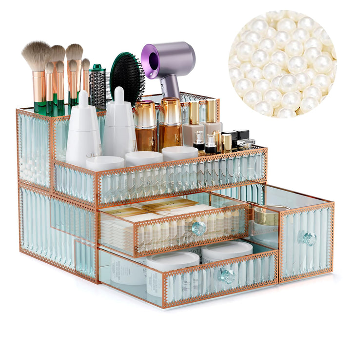 Youdepot Haar-Werkzeug-Organizer, Make-up-Organizer für Schminktisch, gehärtetes Glas, Haar-Organize