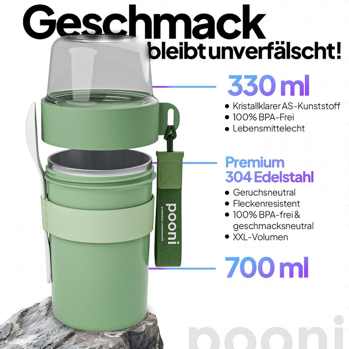 Müslibecher, auslaufsicherer Joghurtbecher to go mit Löffel, für Müsli, Joghurt, Frühstücksbecher au