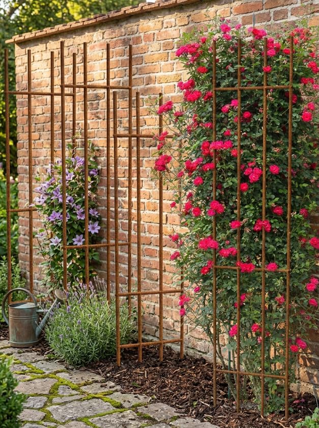 Kapaga - Set 3X Rankgitter 150 cm Rost - Rankhilfe Garten - Staudenhalter - Blumenhalter - Rankengew