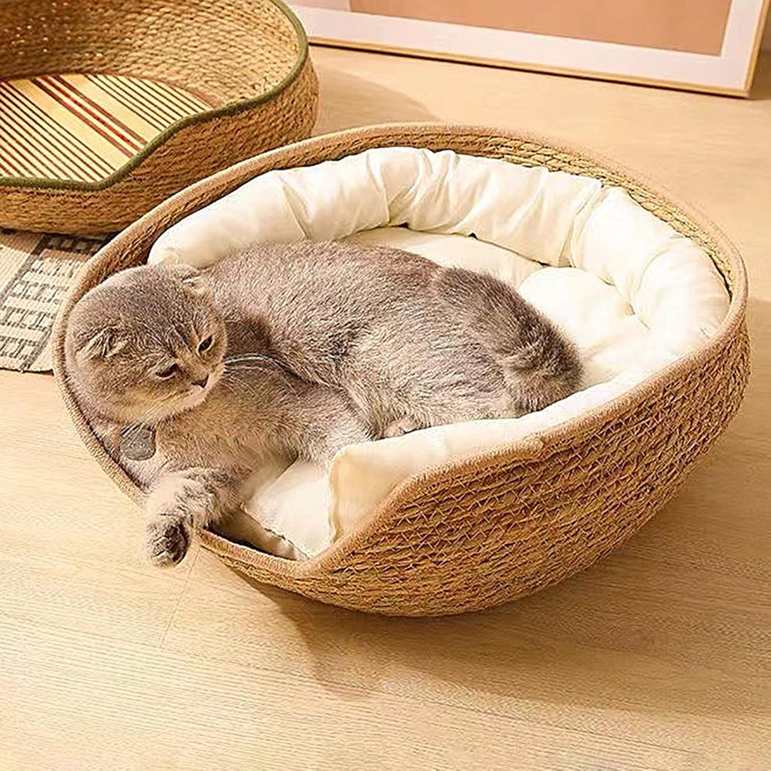 Geflochtenes Katzenbett | Geflochtener Katzenkorb Mit Kissen Und Polster,Bequeme Und Gemütliche Ents