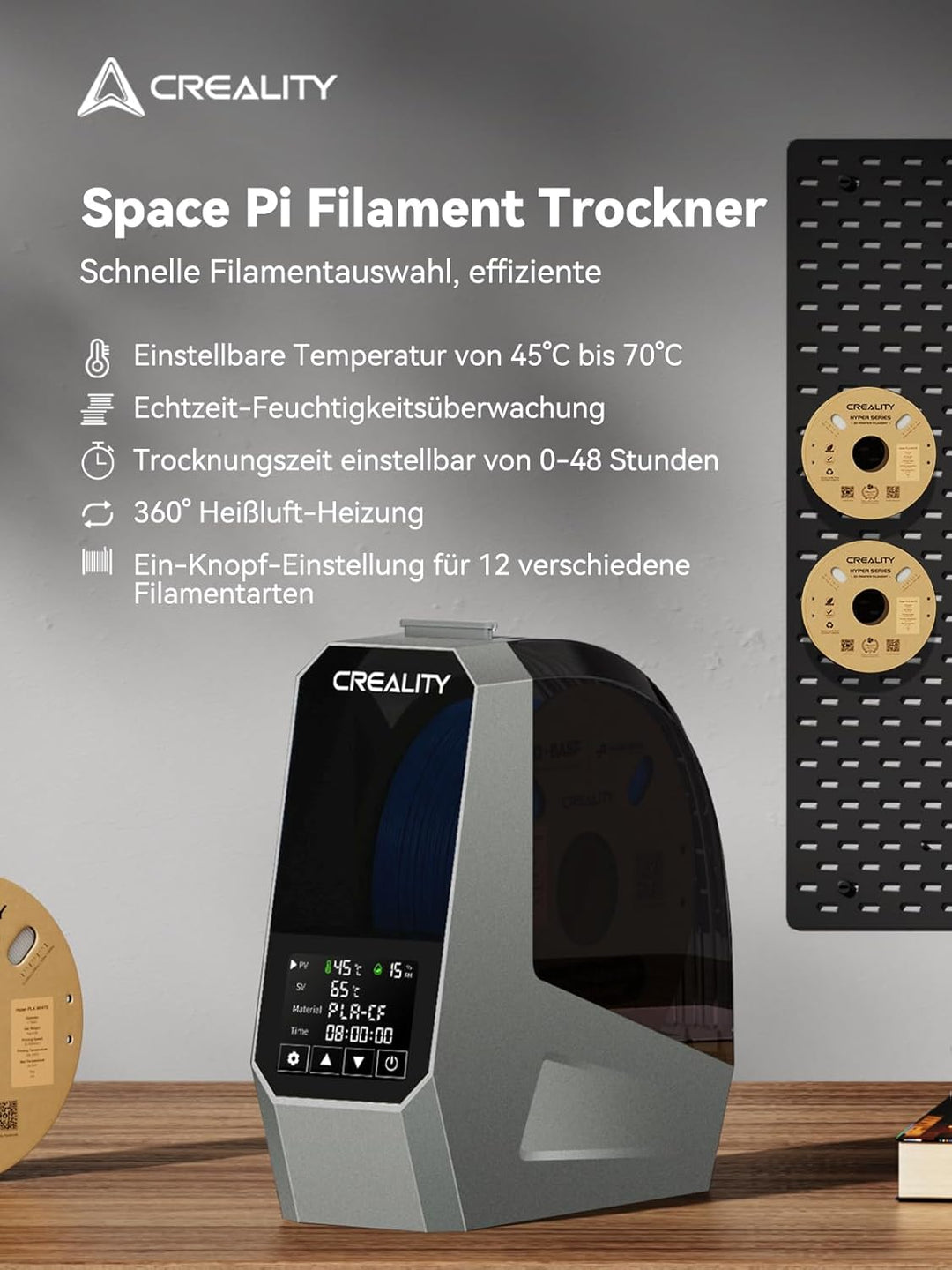 Creality Space PI Filament-Trocknerbox Upgraded Edition, Original Creality Zubehör mit 360° Vollstän