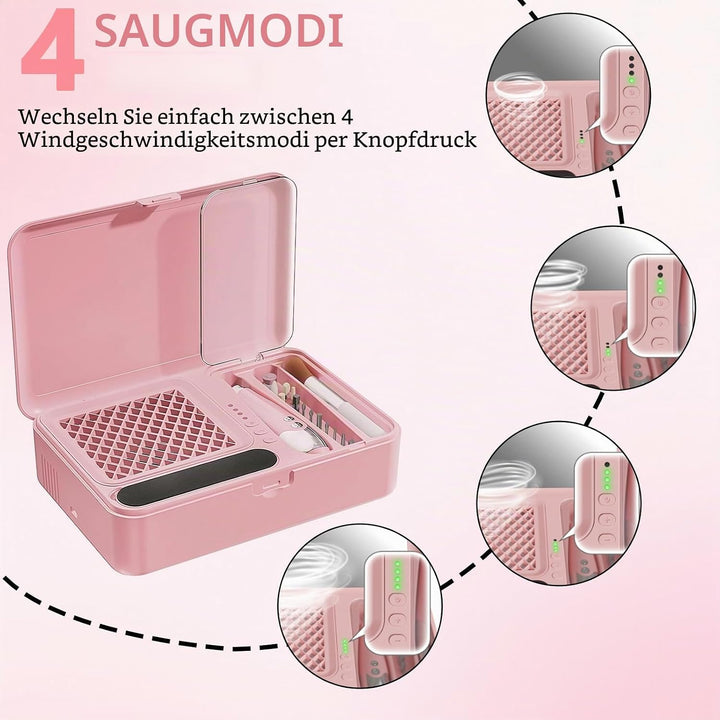 Nagelstaubsauger mit Elektrischer Nagelfräser, Professioneller Nagelbohrer und Staubabsauger 2-in-1,