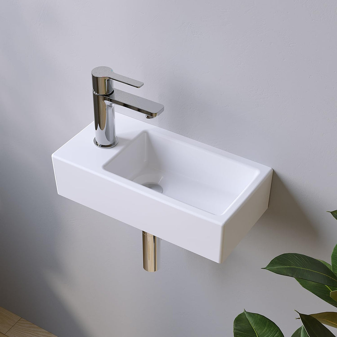 Waschbecken Keramik Waschtisch Hängewaschbecken klein Handwaschbecken Weiss Eckig 40 x 20 cm Badezim