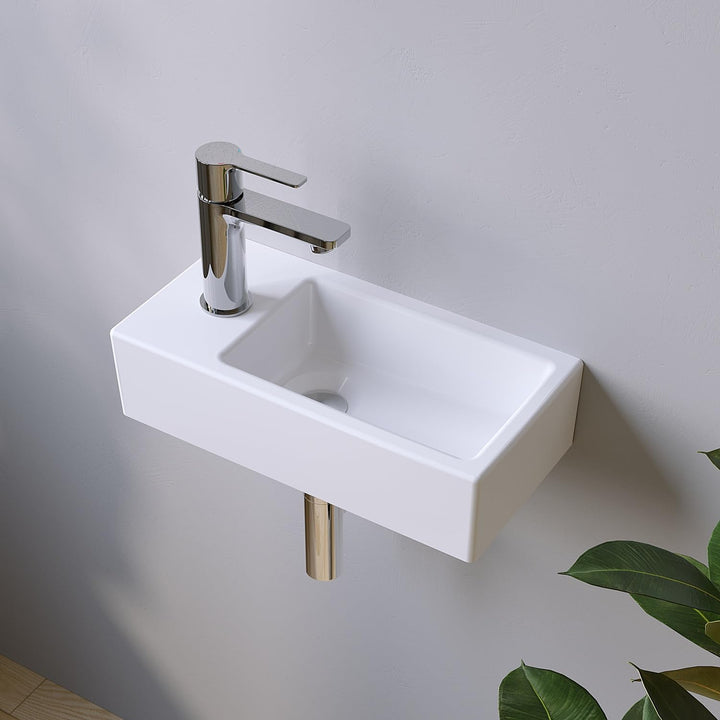 Waschbecken Keramik Waschtisch Hängewaschbecken klein Handwaschbecken Weiss Eckig 40 x 20 cm Badezim