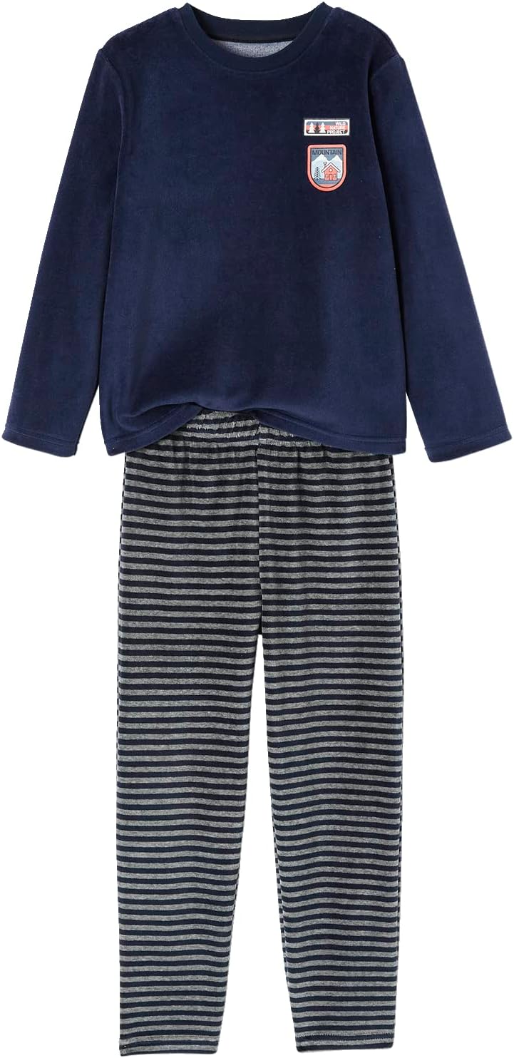Vertbaudet VERTBAUDET2er-Pack Jungen Samt-Schlafanzüge, Natur Basic Bleu 98-104, Bleu 98-104