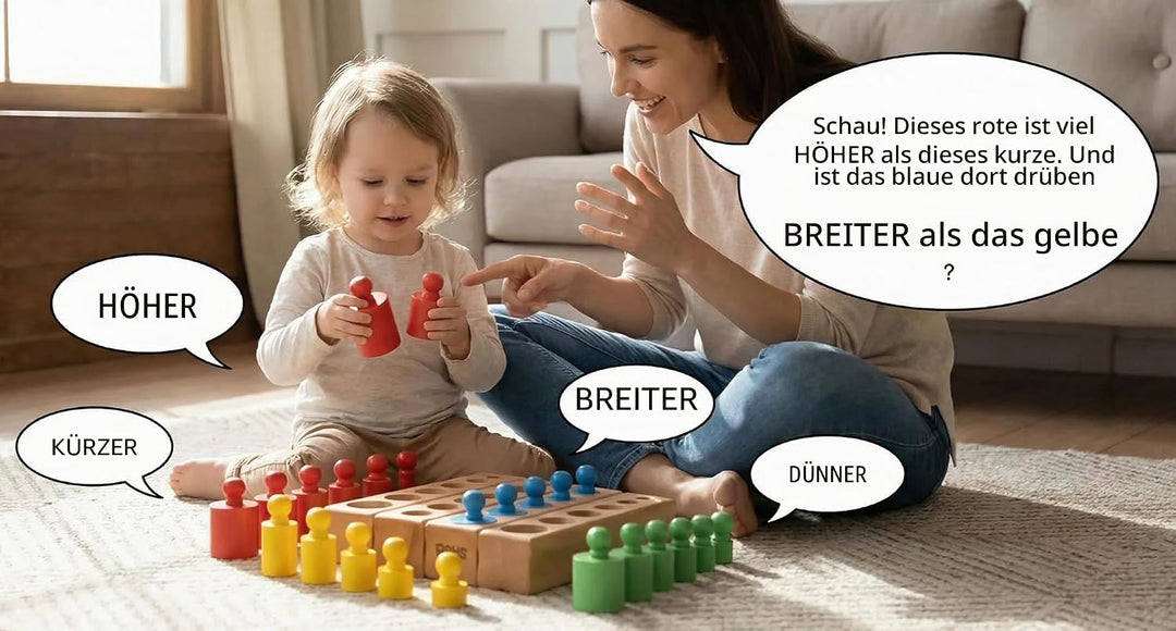 BOHS Montessori Zylinderblöcke Steckpuzzle - 6 Knöpfe / 17 Zentimeter - Sortierspiel & Steckspiel ab
