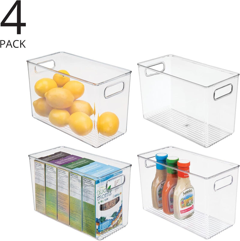 mDesign 4er-Set Aufbewahrungsbox mit Griffen – hohe Kühlschrankbox zur Lebensmittelaufbewahrung – Ab