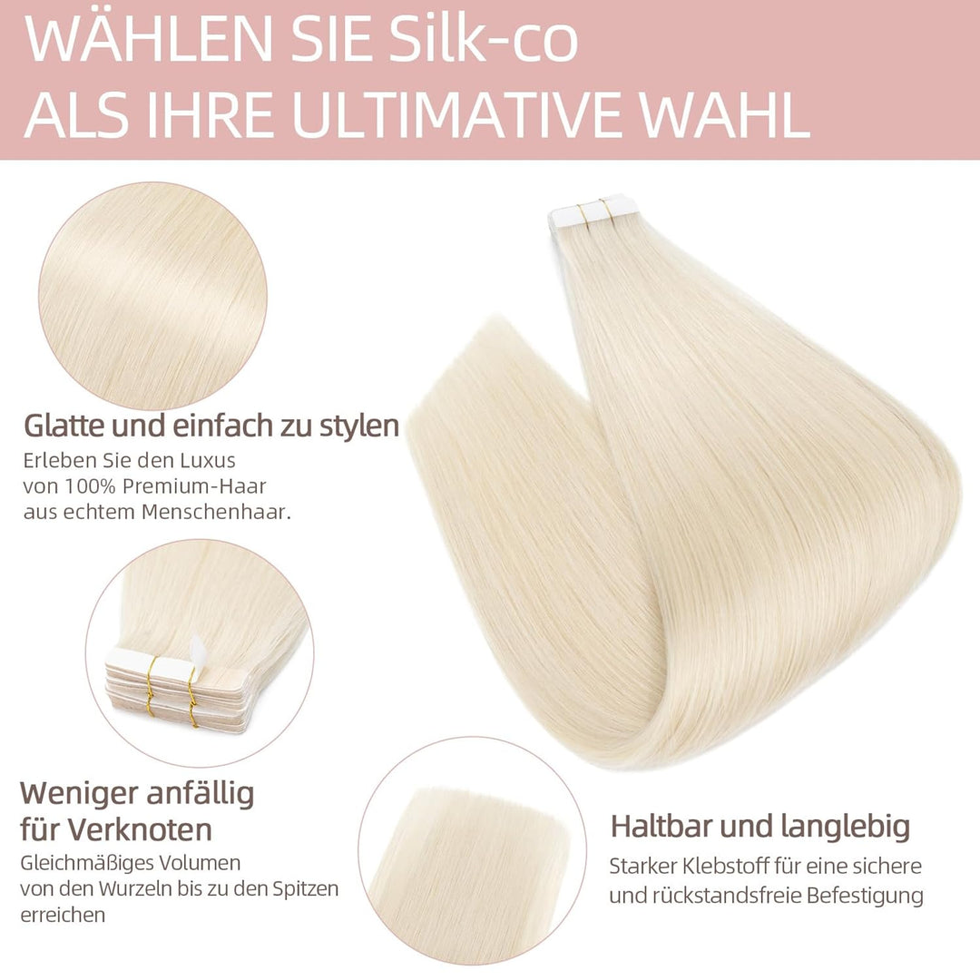 Silk-co Tape in Extensions Echthaar 20stk, leicht Version Tape Extensions Echthaar, Remy Haarextensi