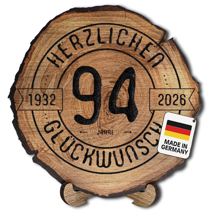 DARO Design – Baumscheibe mit Gravur für 94. Geburtstag – Geburtstags Geschenk aus Holz – Hochwertig