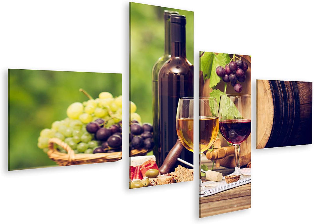 islandburner Bild auf Leinwand Wein Käse Tisch Close Up Bilder Wandbilder Poster Leinwand 150x80cm -