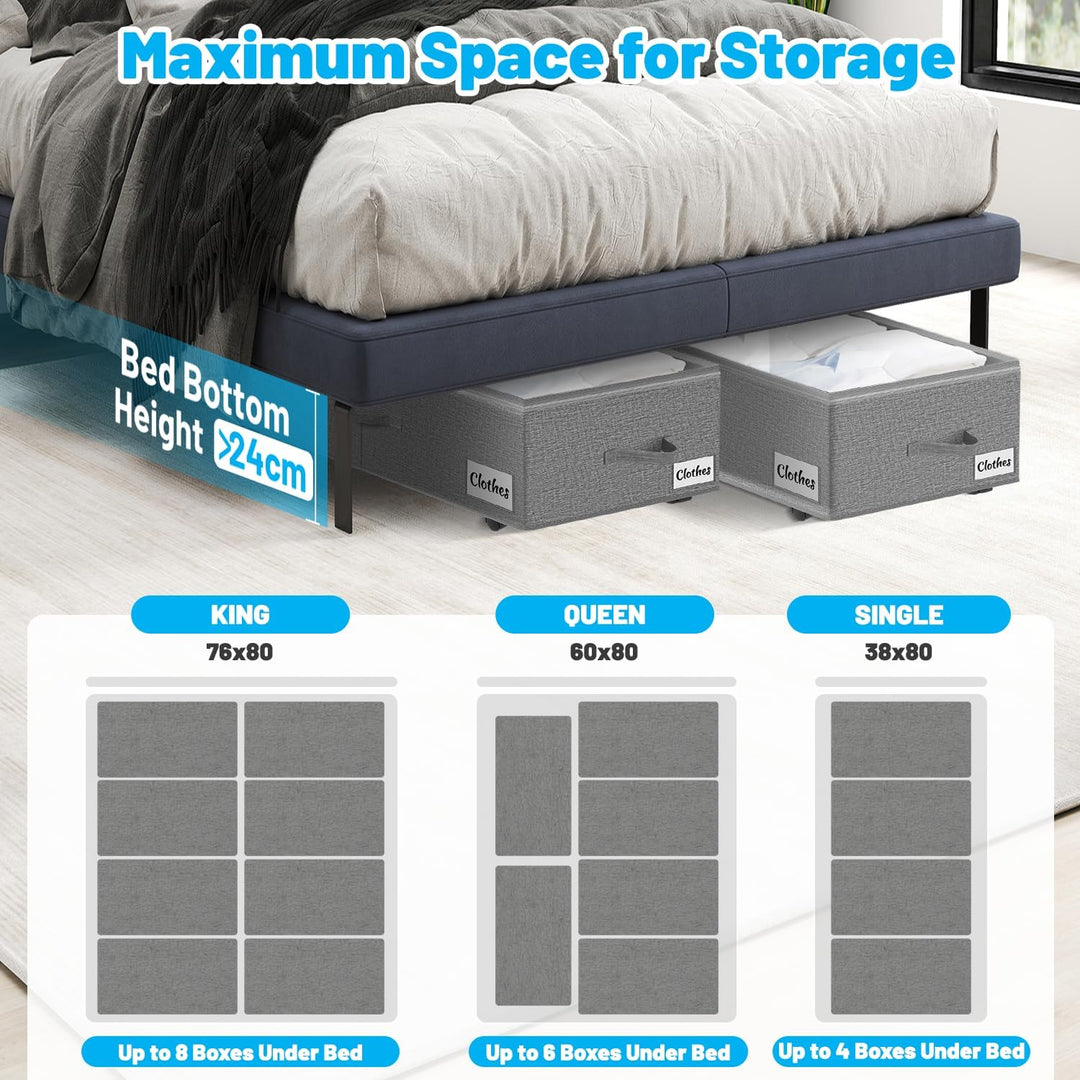 Kukikan Unterbettkommode auf Rollen, 2er Pack 24 cm XXL 60L Rollunterbett Aufbewahrungstasche mit Re