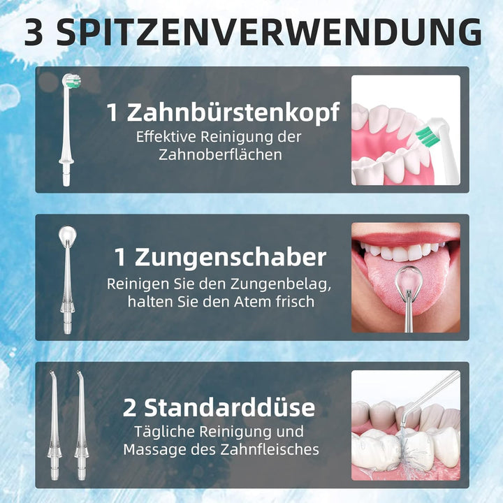 Leistungsstarke Munddusche Elektrischer Zahnreiniger 4 Modi &amp; 4 Düsen Kabellose Munddusche IPX7 Wass