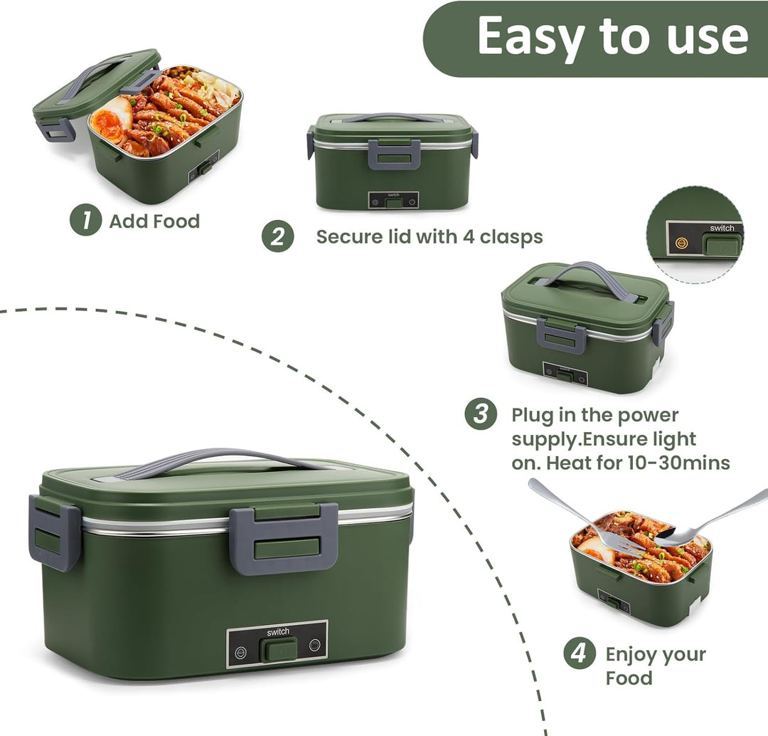 Elektrische Lunchbox 100W, 3-In-1 tragbare beheizte Lunchbox, 1,8L Edelstahl Entnehmbare brotdose, 1