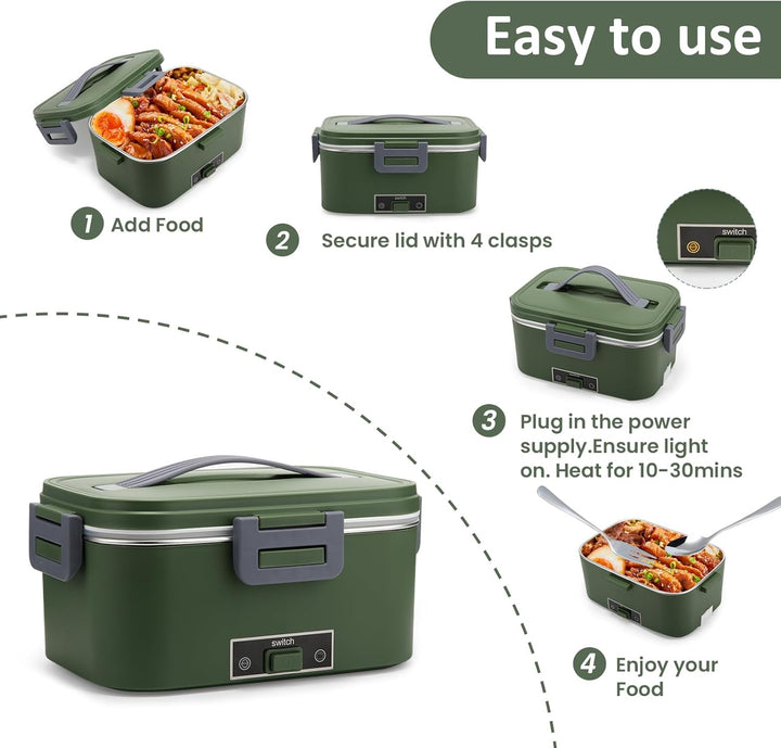 Elektrische Lunchbox 100W, 3-In-1 tragbare beheizte Lunchbox, 1,8L Edelstahl Entnehmbare brotdose, 1
