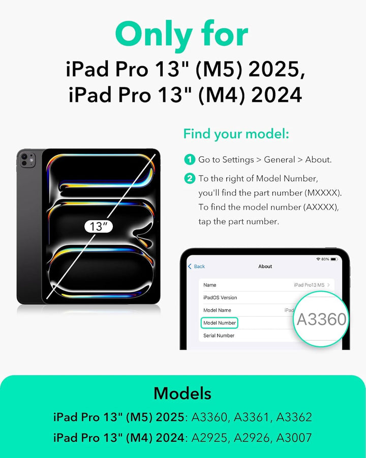 ESR für iPad Pro 13 Zoll Hülle (M5/M4) 2025/2024, Vertikaler Ständer, Multi-Winkel, Ultra-stabile Hü