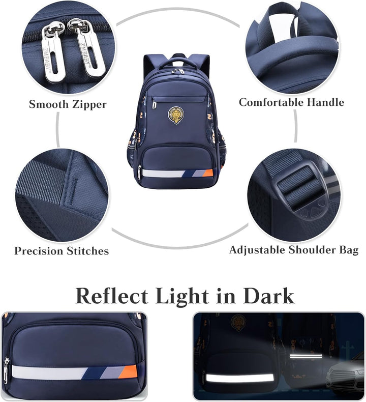 PORRASSO Schulrucksack Jungen Rucksack Schüler Daypack Ergonomischen Kinder Rucksäcke Reflektierende