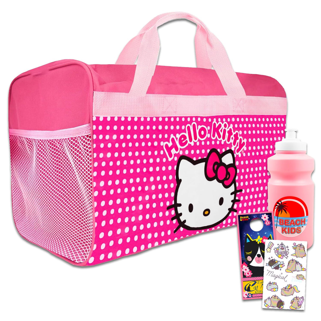 Hello Kitty Duffle Bag Set for Kids - 4 Pc Bundle with Hello Kitty Luggage Carry On Suitcase Bag, Wa