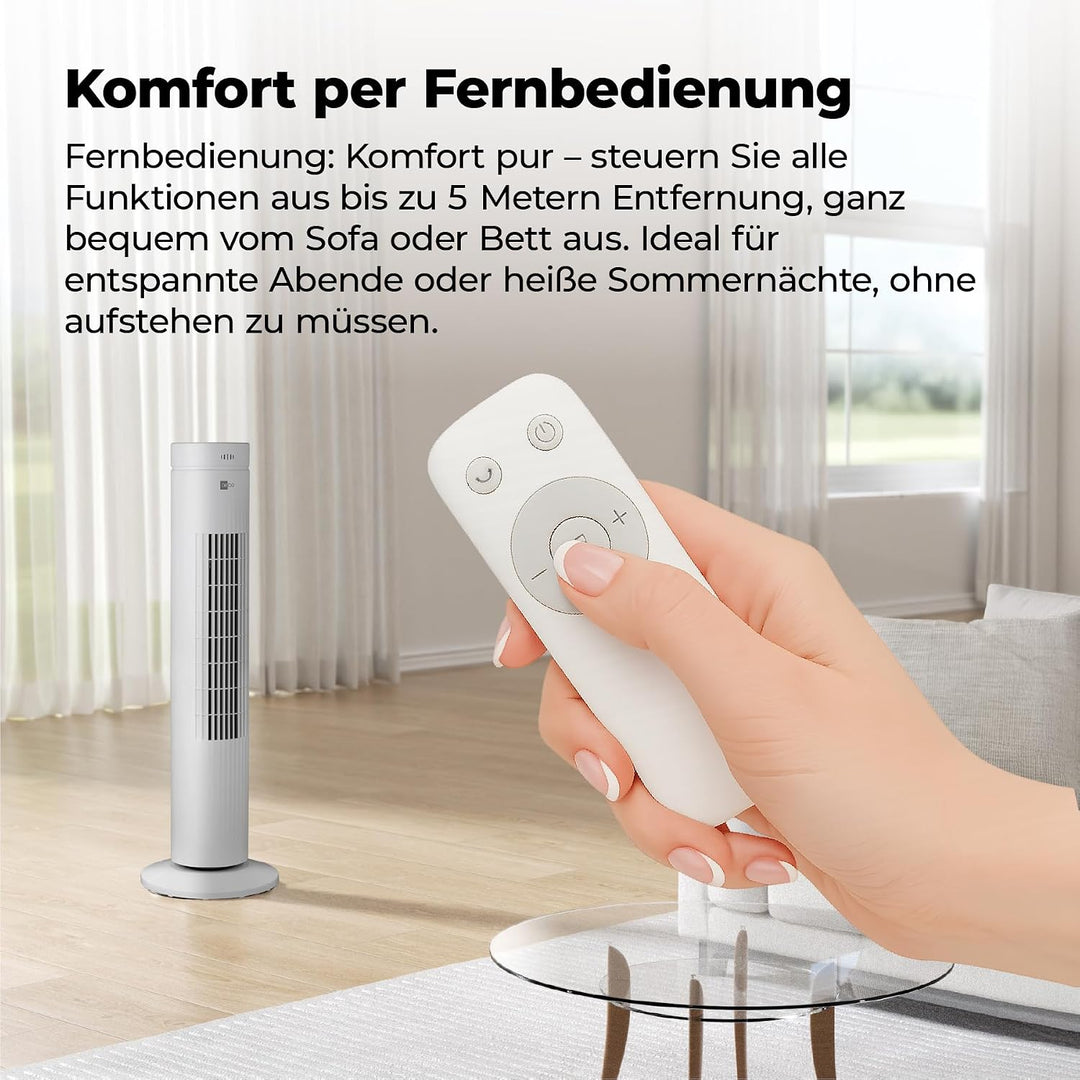 aeco AirX SPIN Turmventilator mit Fernbedienung 3 Geschwindigstufen 7H Timer 35w mobiler Lüfter Oszi