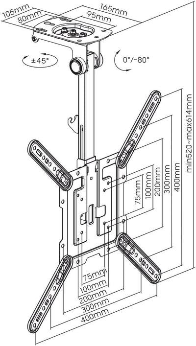 Klappbarer Aluminium TV Deckenhalter, Vollbeweglich, 23-55 Zoll, 58-140cm