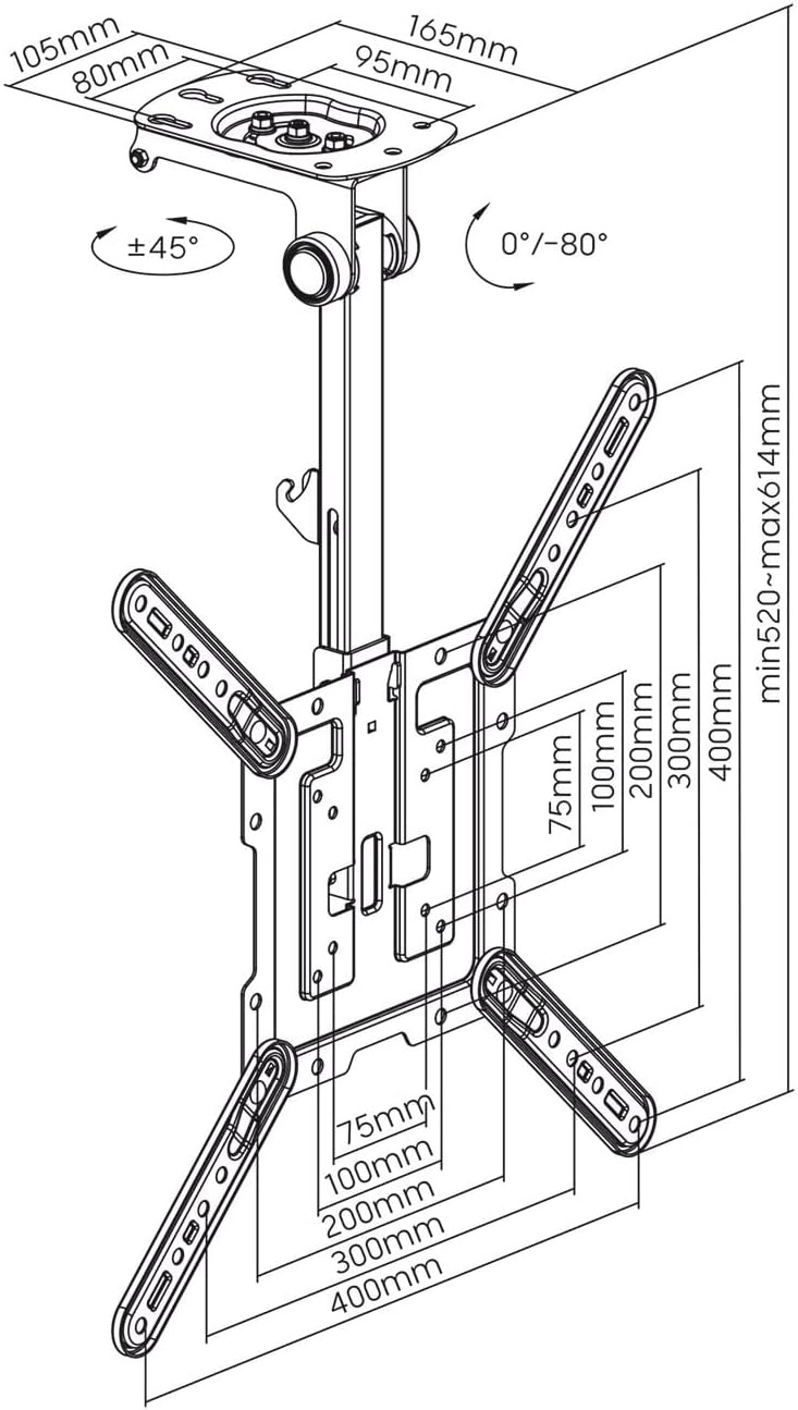 Klappbarer Aluminium TV Deckenhalter, Vollbeweglich, 23-55 Zoll, 58-140cm