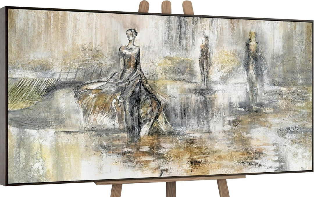 YS-Art Abstrakt Acryl Gemälde auf Leinwand handgemalt Modenschau Wandbilder Wohnzimmer moderne grau