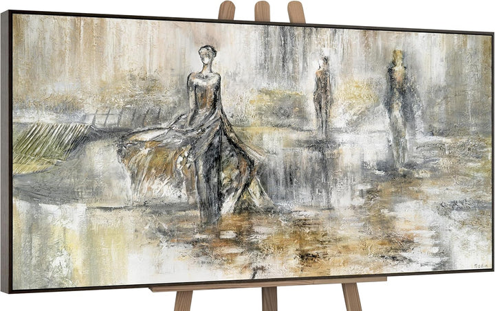 YS-Art Abstrakt Acryl Gemälde auf Leinwand handgemalt Modenschau Wandbilder Wohnzimmer moderne grau