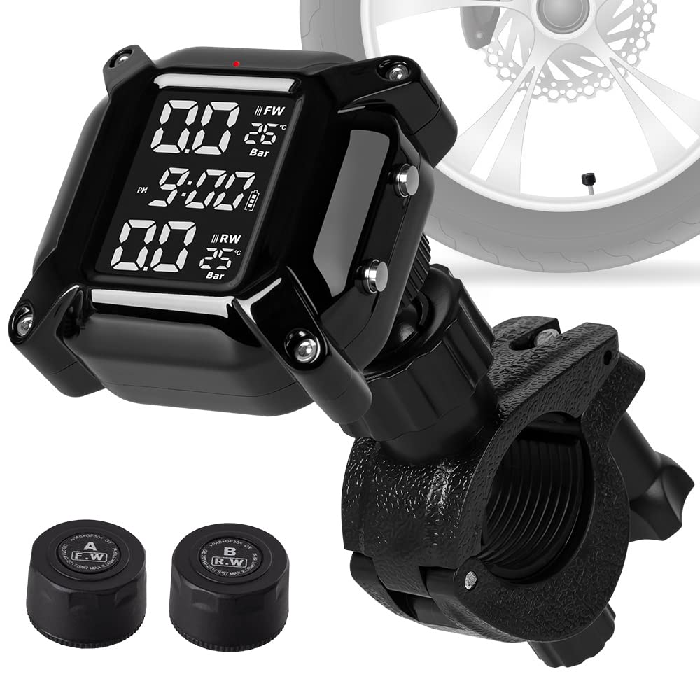 ESLOYSUN Motorrad Drahtloses Reifendruckkontrollsystem, USB wiederaufladbares TPMS für Motorräder mi