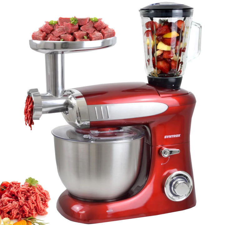 Syntrox Germany Küchenmaschine Deluxe Fleischwolf & Mixer, Rührmaschine mit Zubehör, Vielseitige Koc