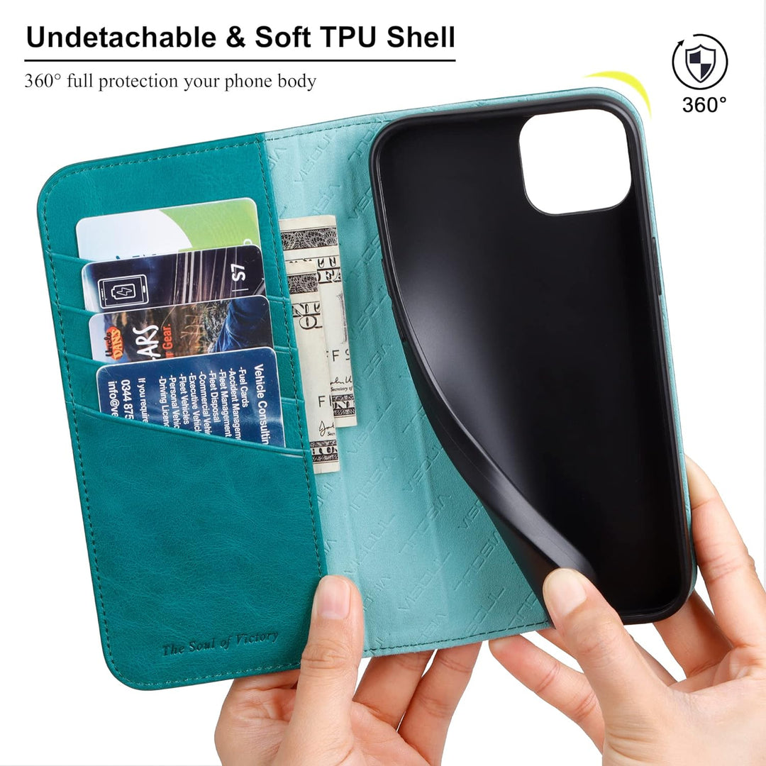 VISOUL iPhone 14 Plus Hülle, Stossfeste Handyhülle [Erstklassiges Rindsleder], TPU Schutzhülle [Kart