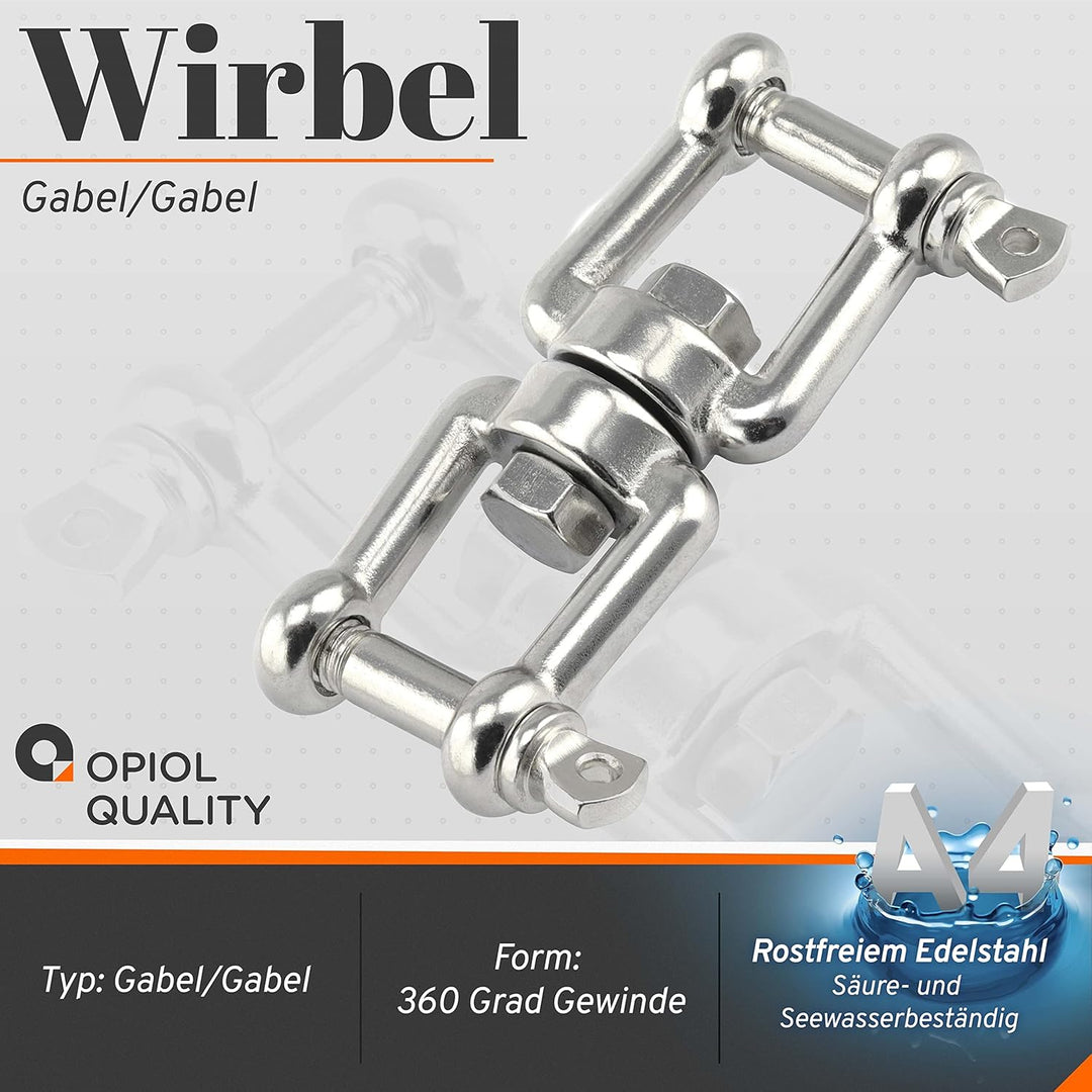Wirbel Gabel - Gabel aus Edelstahl A4 V4A Ankerwirbel Wirbelschäkel Kettenwirbel Drehwirbel Schäkel