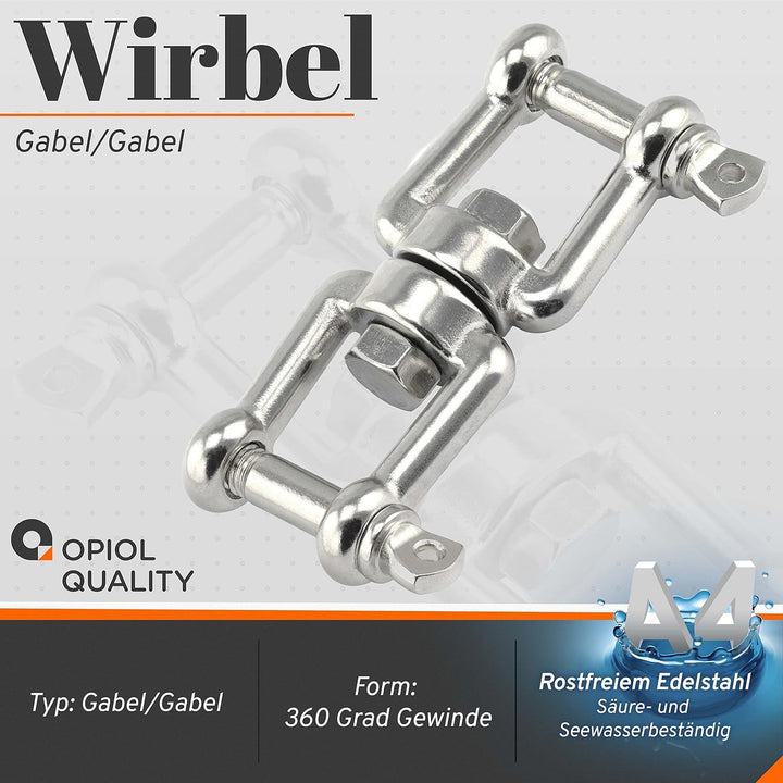 Wirbel Gabel - Gabel aus Edelstahl A4 V4A Ankerwirbel Wirbelschäkel Kettenwirbel Drehwirbel Schäkel