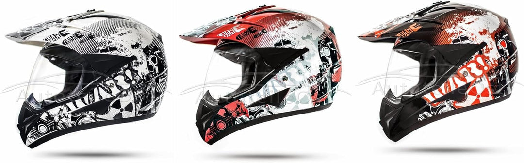GS War Weiss Crosshelm mit Visier für Quad ATV Enduro Motorradhelm ECE 2205 Grösse: M 57-58cm