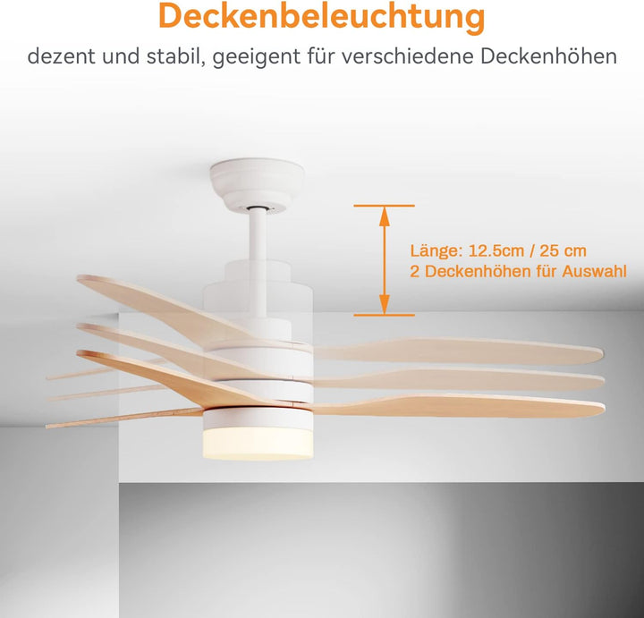 SONNI Deckenventilator mit Beleuchtung und Fernbedienung Leise in 3 Farbtemperatur 119cm Weiss und H