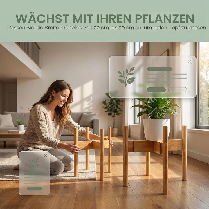 Verstellbarer Blumenständer (Bis 31cm Breite) - Massiver Pflanzenhocker 35cm Hoch, Kreuz-Design Blum