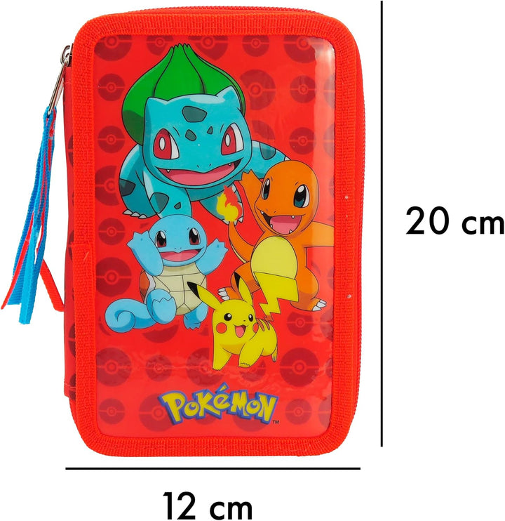 CYPBRANDS Pokémon-Federmäppchen, 3-stöckig, Schulmaterial, Mehrfarbig, offizielles Produkt
