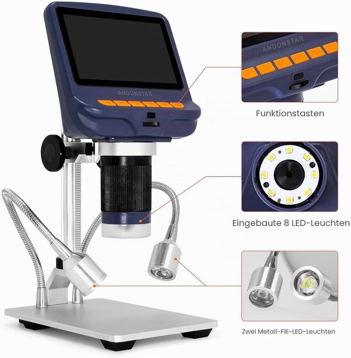 Andonstar AD106S USB-Digitalmikroskop, 10,9 cm Bildschirm-Mikroskop zum Löten/PCB/Uhr/Telefon-Repara