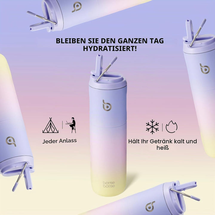 BOTTLE BOTTLE Isolierte Edelstahl Trinkflasche 750 ml mit Strohhalm, Deckel & Griff – Auslaufsicher,