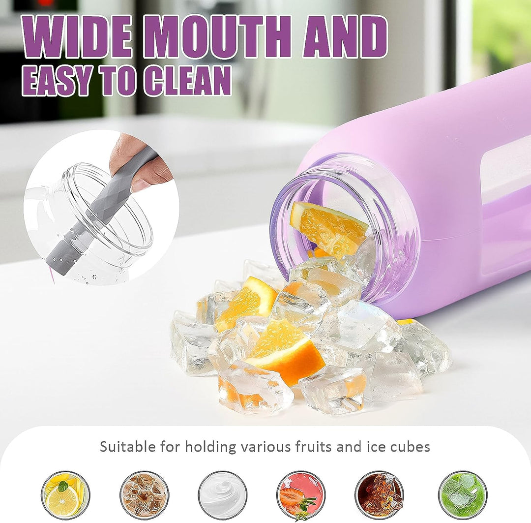 BLUEGO 600ml Glas Wasserflasche mit 2 Deckeln- One-Touch Verschlussdeckel und Griffdeckel Wiederverw