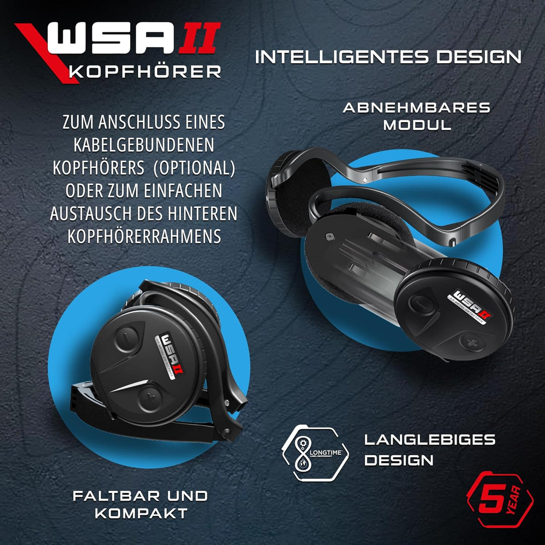 XP METAL DETECTORS WSAII Kabellose Kopfhörer, kompatibel mit Deus II RC und WS6 Master, faltbarer Ko