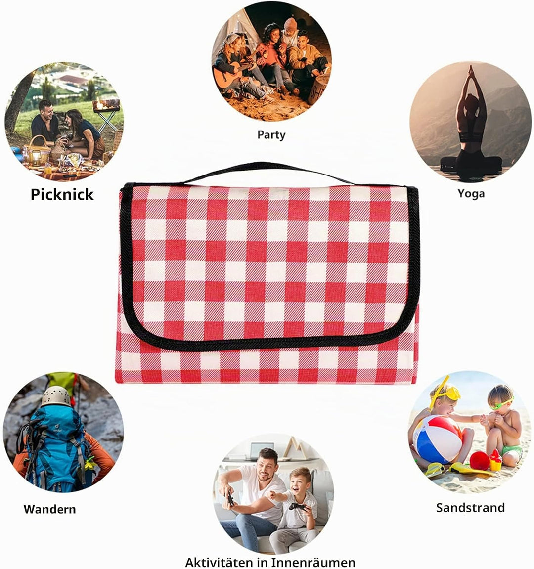 Picnic blanket Waterproof beach blanket 200 x 300 cm Washable Lightweight with handle Red check Suit