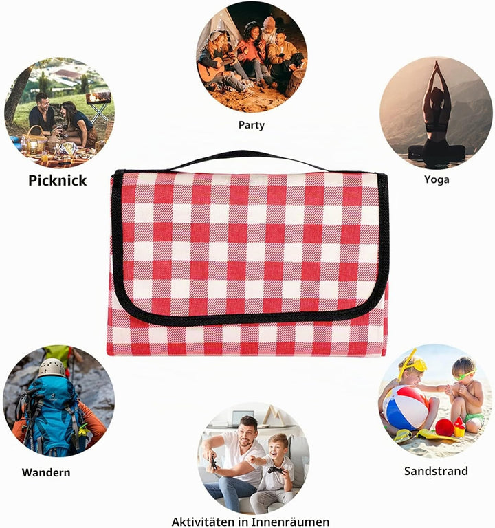 Picnic blanket Waterproof beach blanket 200 x 300 cm Washable Lightweight with handle Red check Suit