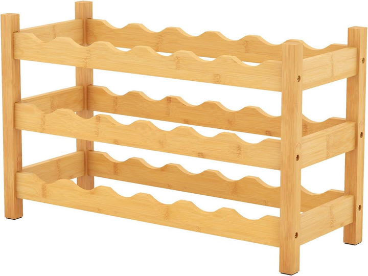 COSTWAY Weinregal für 18 Flaschen, Flaschenregal mit 3 Etagen, Flaschenhalter aus Bambus für Keller,