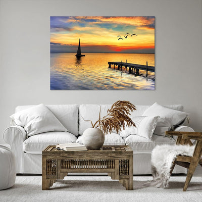 Bilder auf Leinwand 100x70cm Leinwandbild Strand landschaft wasser brücke Gross Wanddeko Bild Schlaf