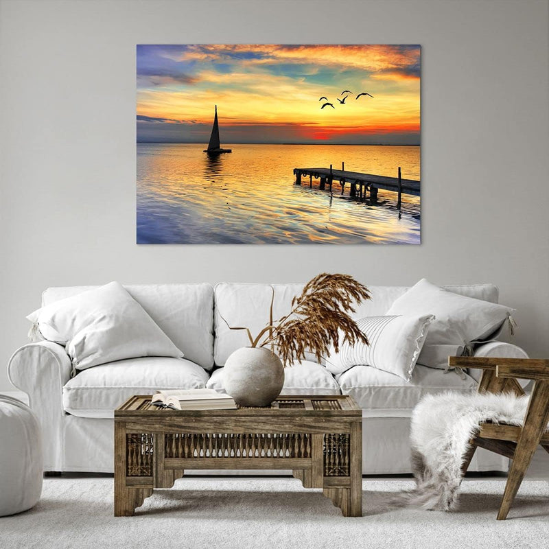 Bilder auf Leinwand 100x70cm Leinwandbild Strand landschaft wasser brücke Gross Wanddeko Bild Schlaf