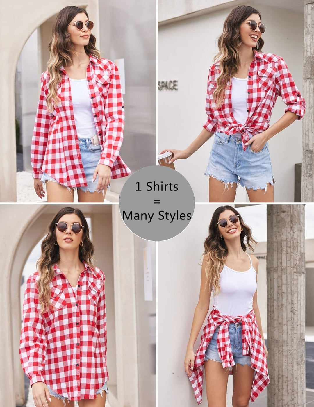 UNibelle Damen Karierte Hemd Langarm Trachtenbluse Oktoberfest Bluse Karo Hemdjacke Baumwolle Hemdbl