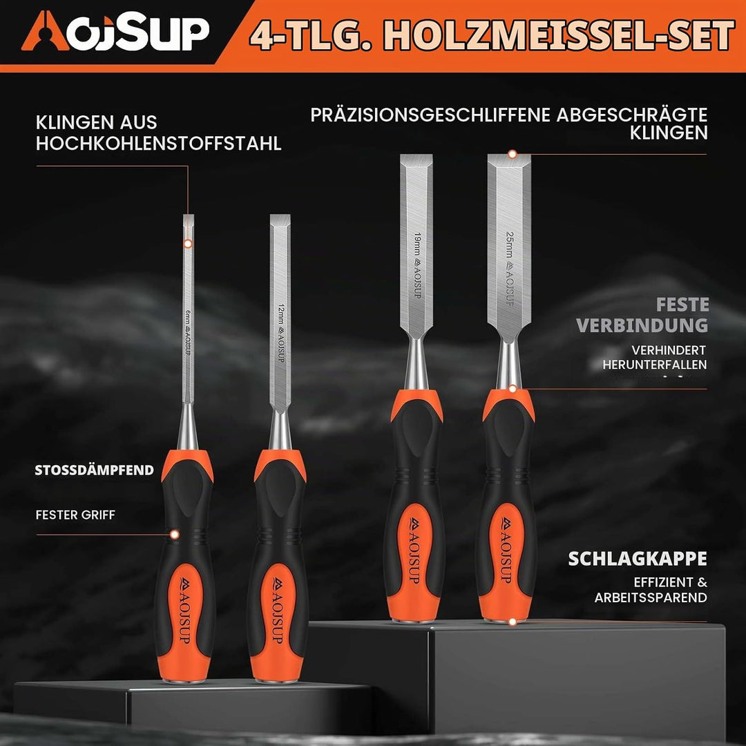 AojSup Profi Stechbeitel Set für Holz, Stechbeitel Set enthält 4x Stechbeitel (6mm, 12mm,19mm, 25mm)